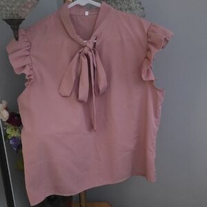 Elegant Pink Ruffle Sleeve Blouse